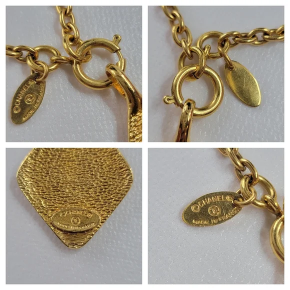 CHANEL CC Logo Diamond Shaped Gold Tone Necklace - Picture 8 of 10